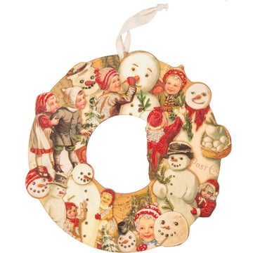 wreath - wooden - vintage snowmen by primitives by kathy