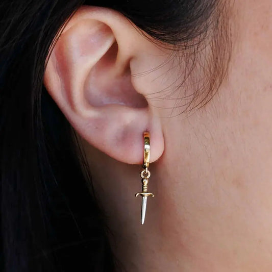 earrings - huggie hoops - mixed metal daggers by nina designs