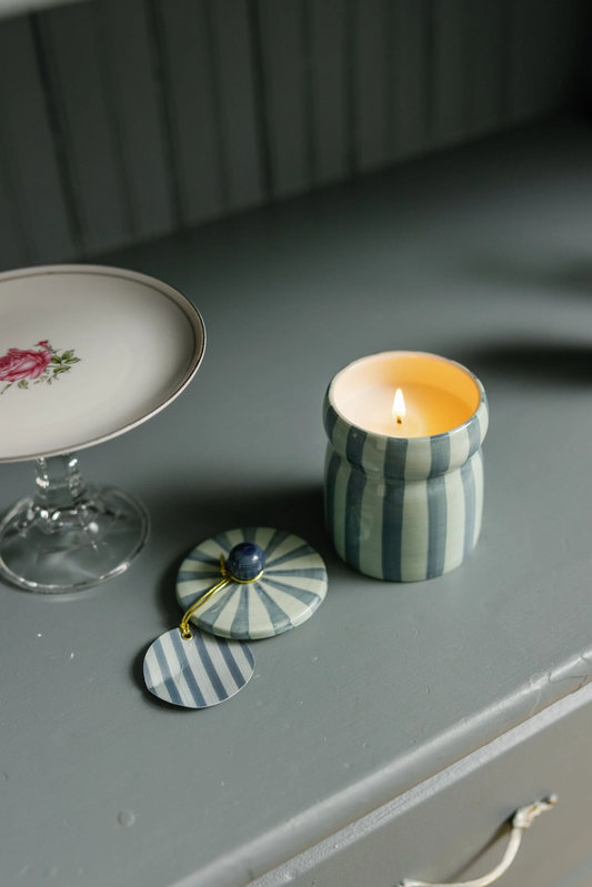 Candle | Cabana Stripe | Blue/Navy - Warm Cider