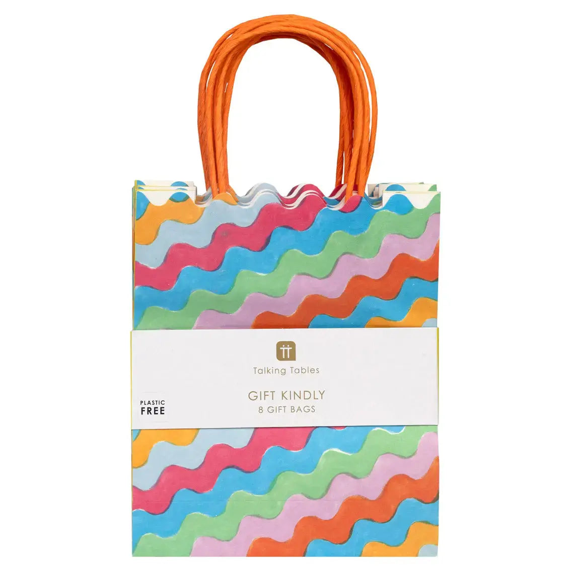 gift bags - wavy multicolor - 8 pack by talking tables, usa