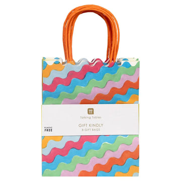 gift bags - wavy multicolor - 8 pack by talking tables, usa