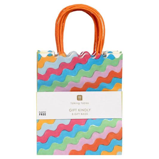 gift bags - wavy multicolor - 8 pack by talking tables, usa