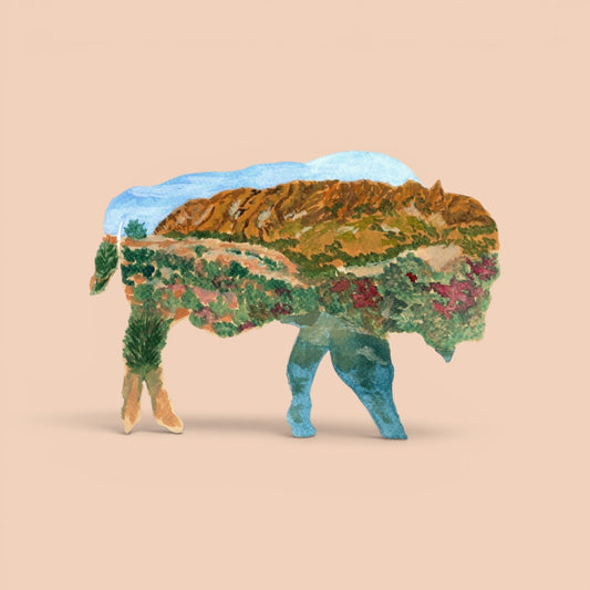 art print - 8x10 - bison outline/wichita mountains (watercolor) by scissortail prints co.