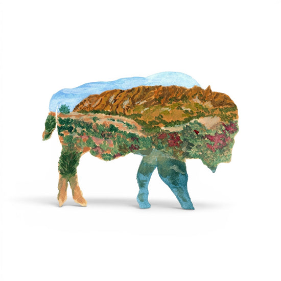 art print - 8x10 - bison outline/wichita mountains (watercolor) by scissortail prints co.
