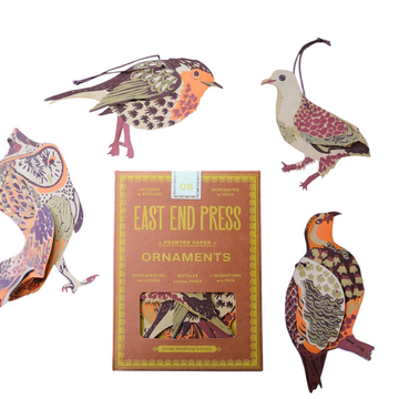 ornaments - recycled cotton paper - winter birds by east end press
