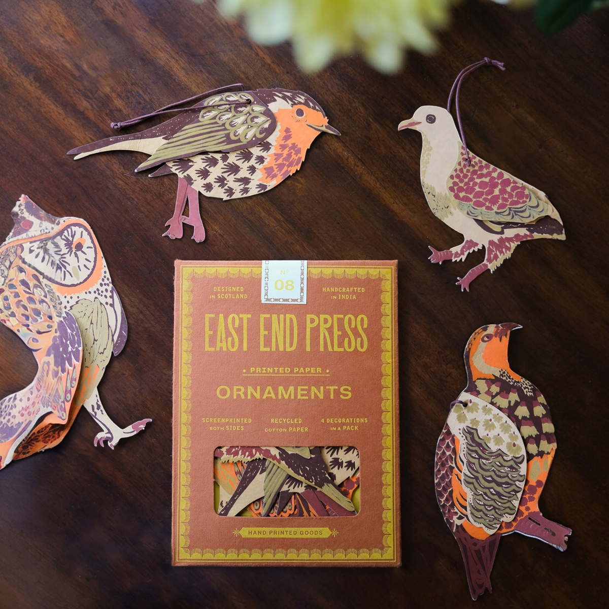 ornaments - recycled cotton paper - winter birds by east end press