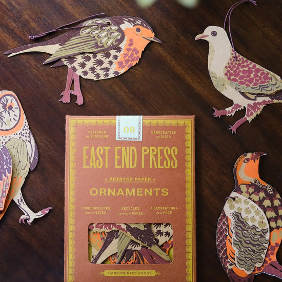ornaments - recycled cotton paper - winter birds by east end press