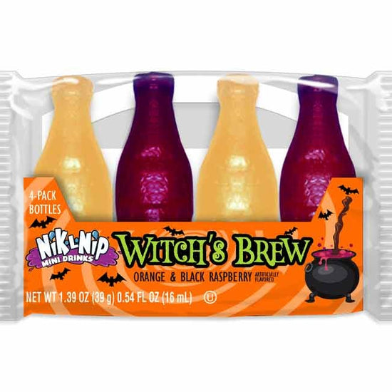 candy - nik-l-nip - witch's brew 4-pack - orange & black raspberry by redstone foods inc