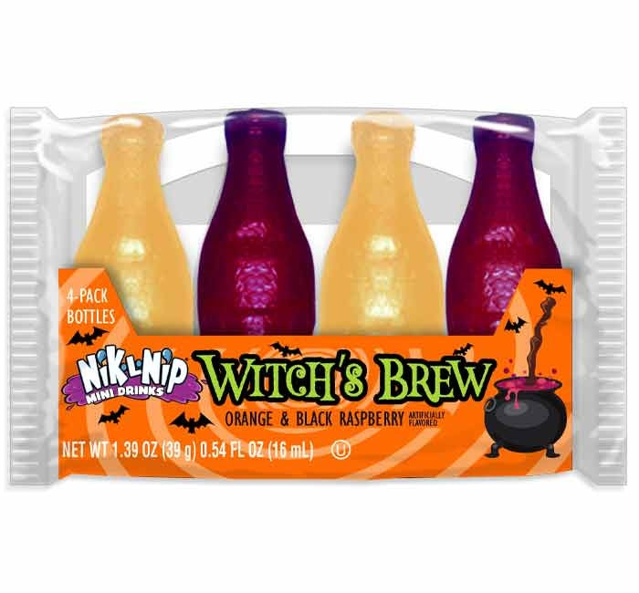 candy - nik-l-nip - witch's brew 4-pack - orange & black raspberry by redstone foods inc