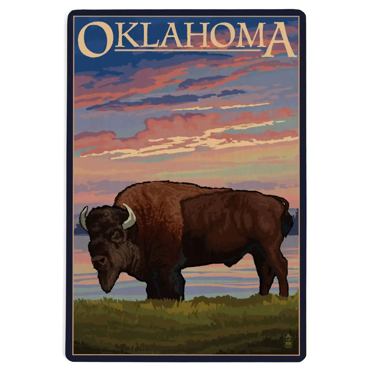 postcard - wood - bison sunset by lantern press