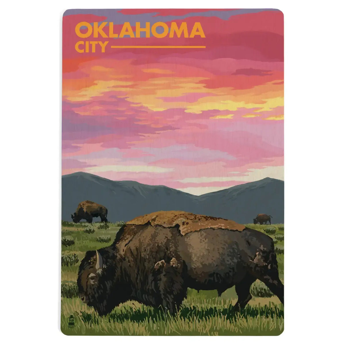 postcard - wood - bison sunset by lantern press