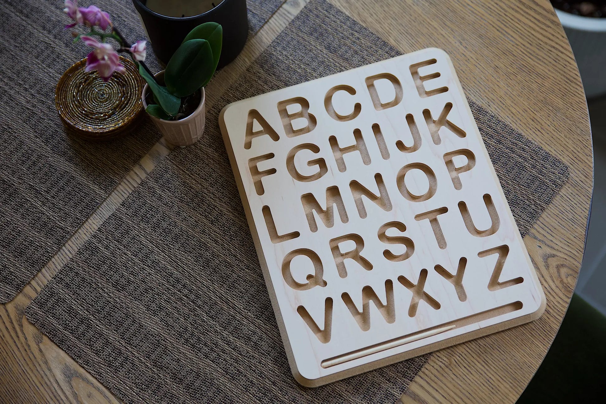 toy - tracing board + stylus - wooden alphabet by beginagain