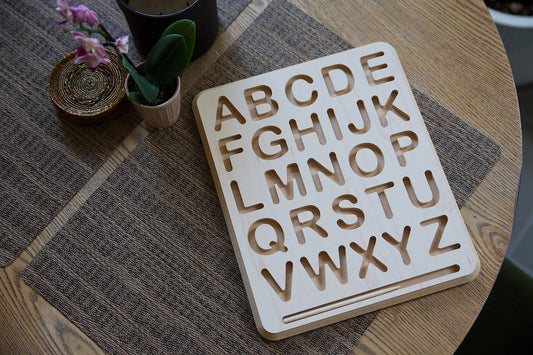 toy - tracing board + stylus - wooden alphabet by beginagain
