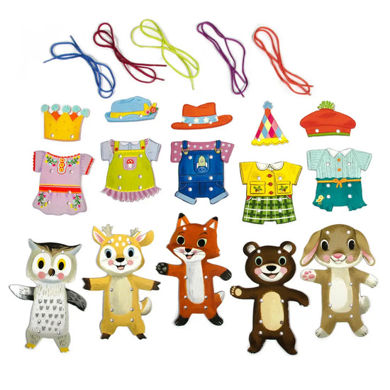 dress up lacing cards - woodland friends by eeboo