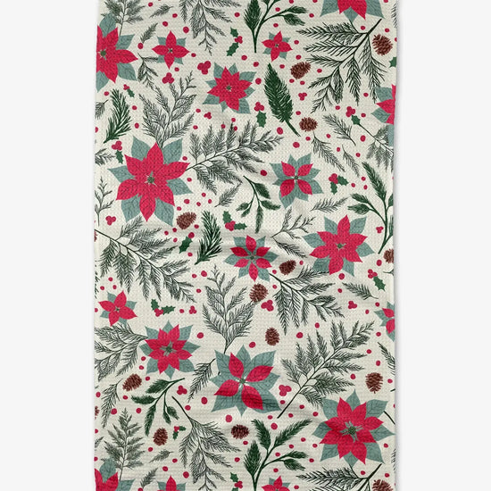 tea towel - microfiber holiday - woodland poinsettia by geometry house