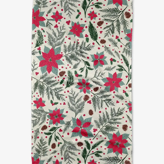 tea towel - microfiber holiday - woodland poinsettia by geometry house