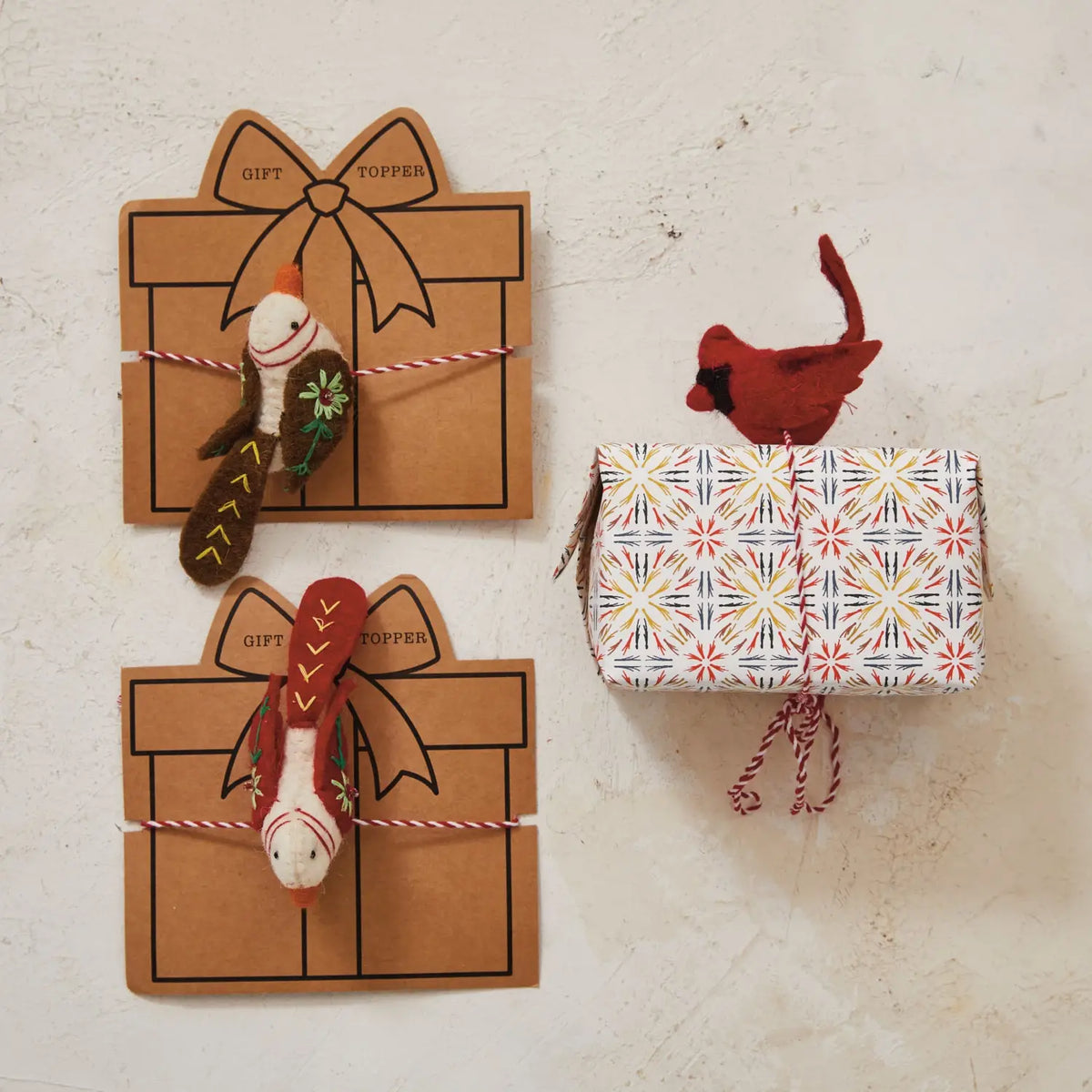 gift topper - felt birds detailed (3 designs) by creative co-op
