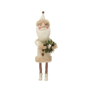 figure - santa felt 11" - snowy white + wreath by creative co-op