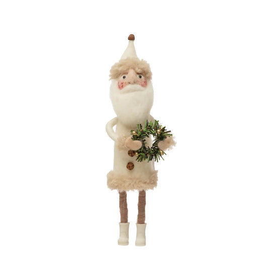 figure - santa felt 11" - snowy white + wreath by creative co-op