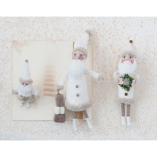 figure - santa felt 11" - snowy white + wreath by creative co-op