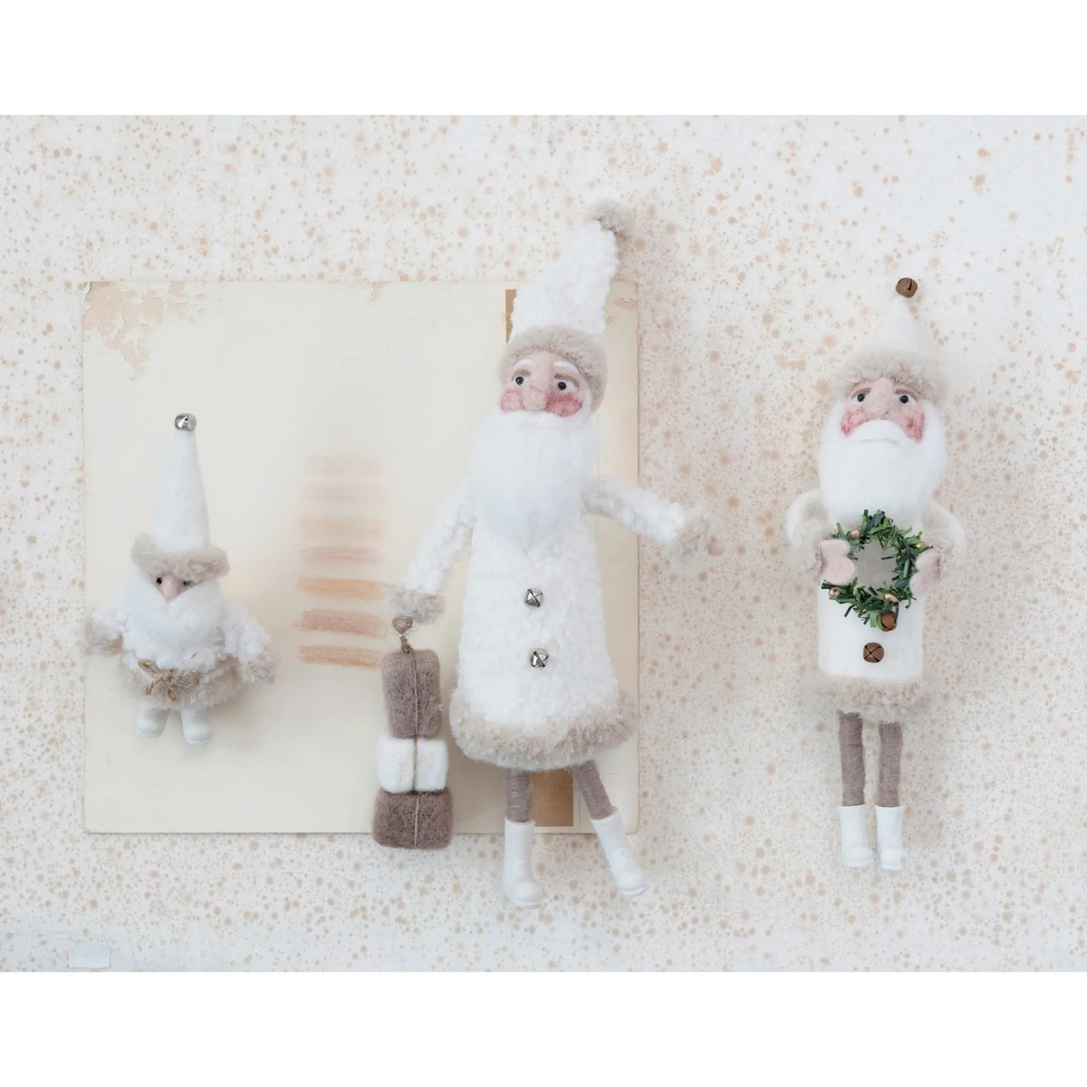 figure - santa felt 11" - snowy white + wreath by creative co-op