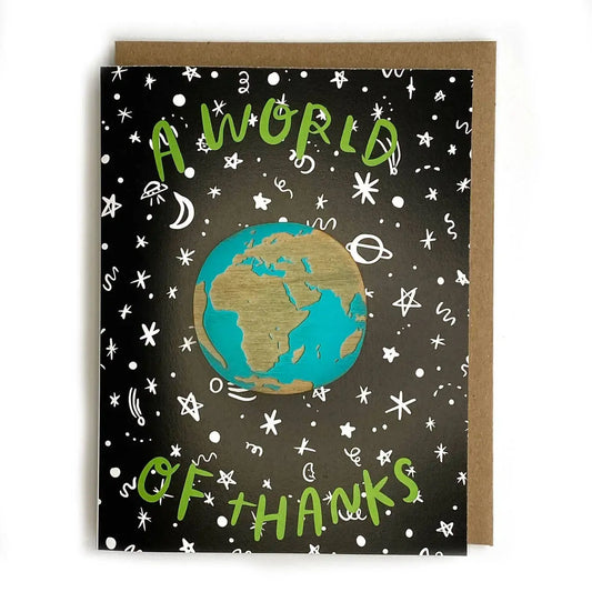 card + wood magnet - a world of thanks by snowmade