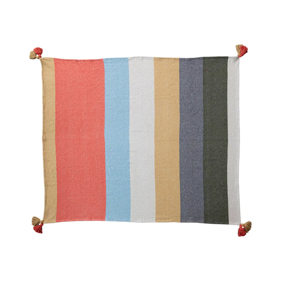 throw - recycled cotton - stripes & corner tassels by creative co-op