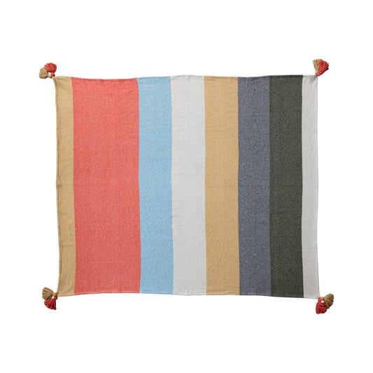 throw - recycled cotton - stripes & corner tassels by creative co-op