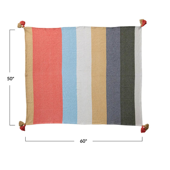 throw - recycled cotton - stripes & corner tassels by creative co-op