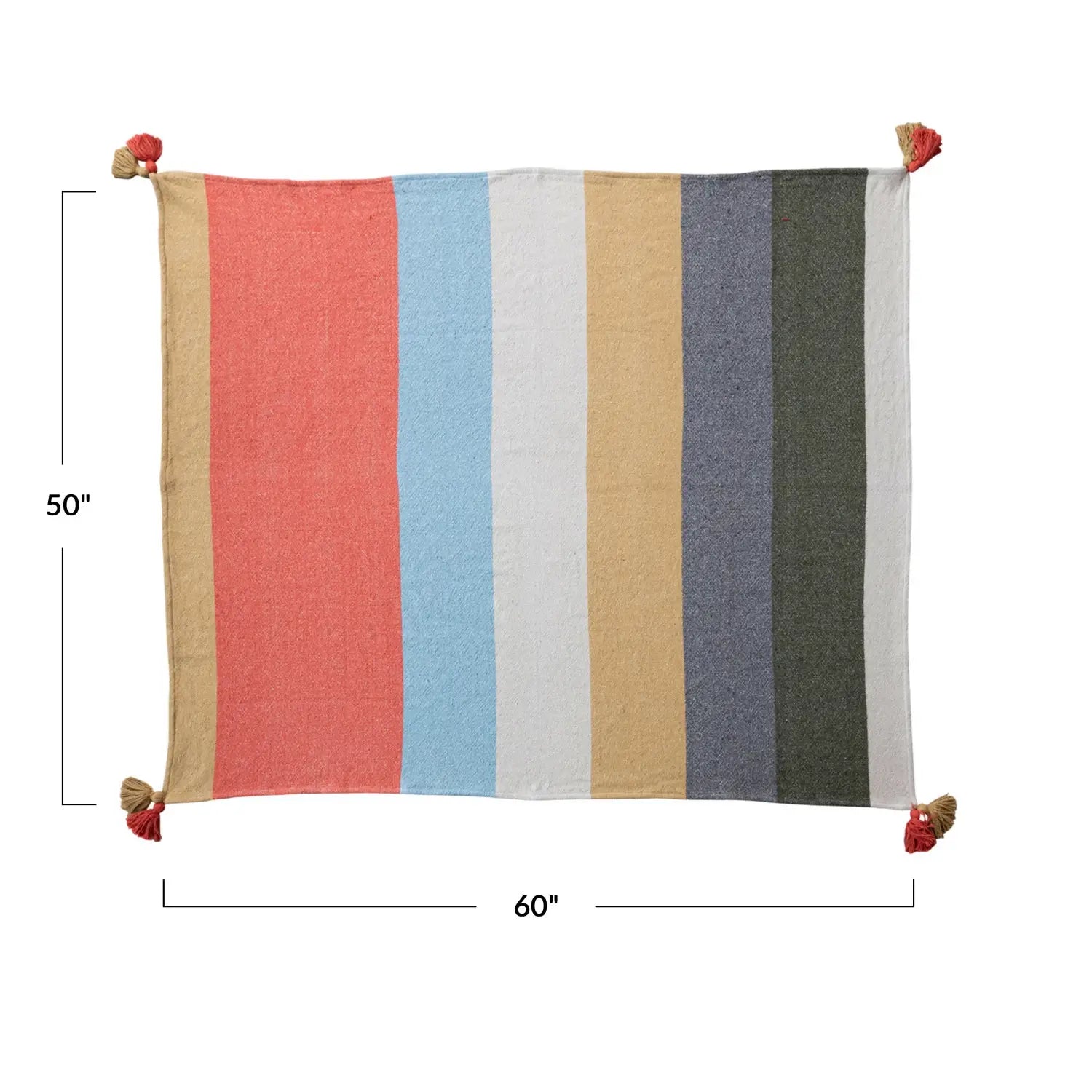 throw - recycled cotton - stripes & corner tassels by creative co-op