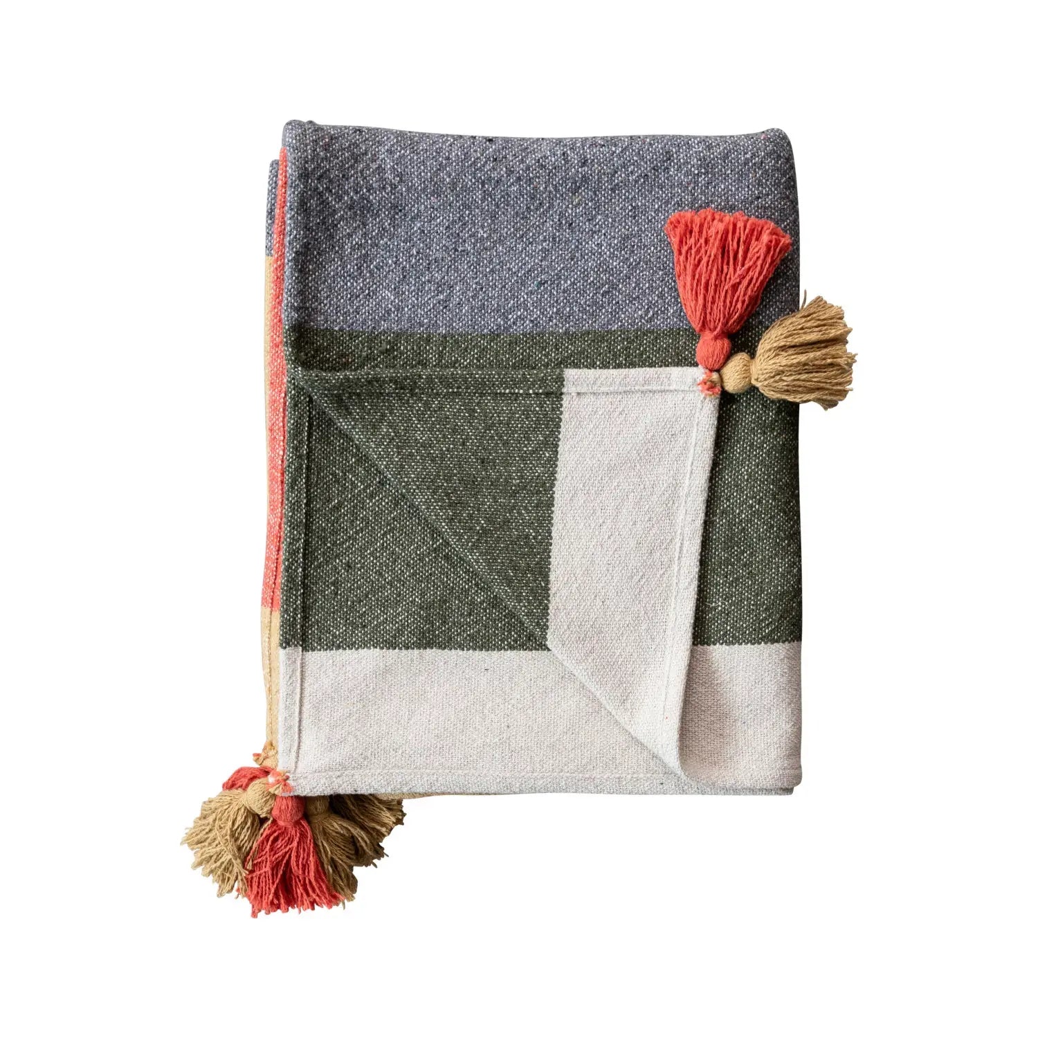 throw - recycled cotton - stripes & corner tassels by creative co-op