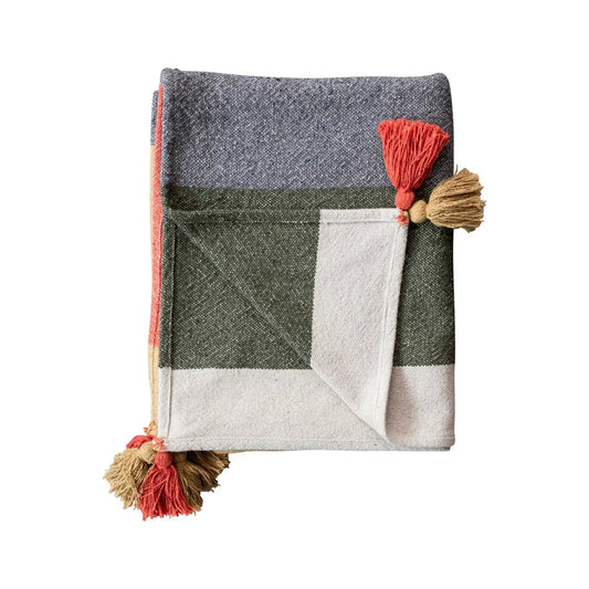 throw - recycled cotton - stripes & corner tassels by creative co-op