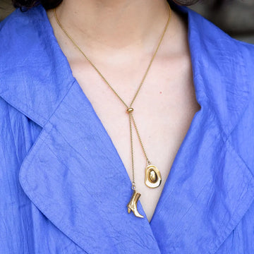 necklace - lariat bolo - cowboy boot + hat - 18kgp by peter and june