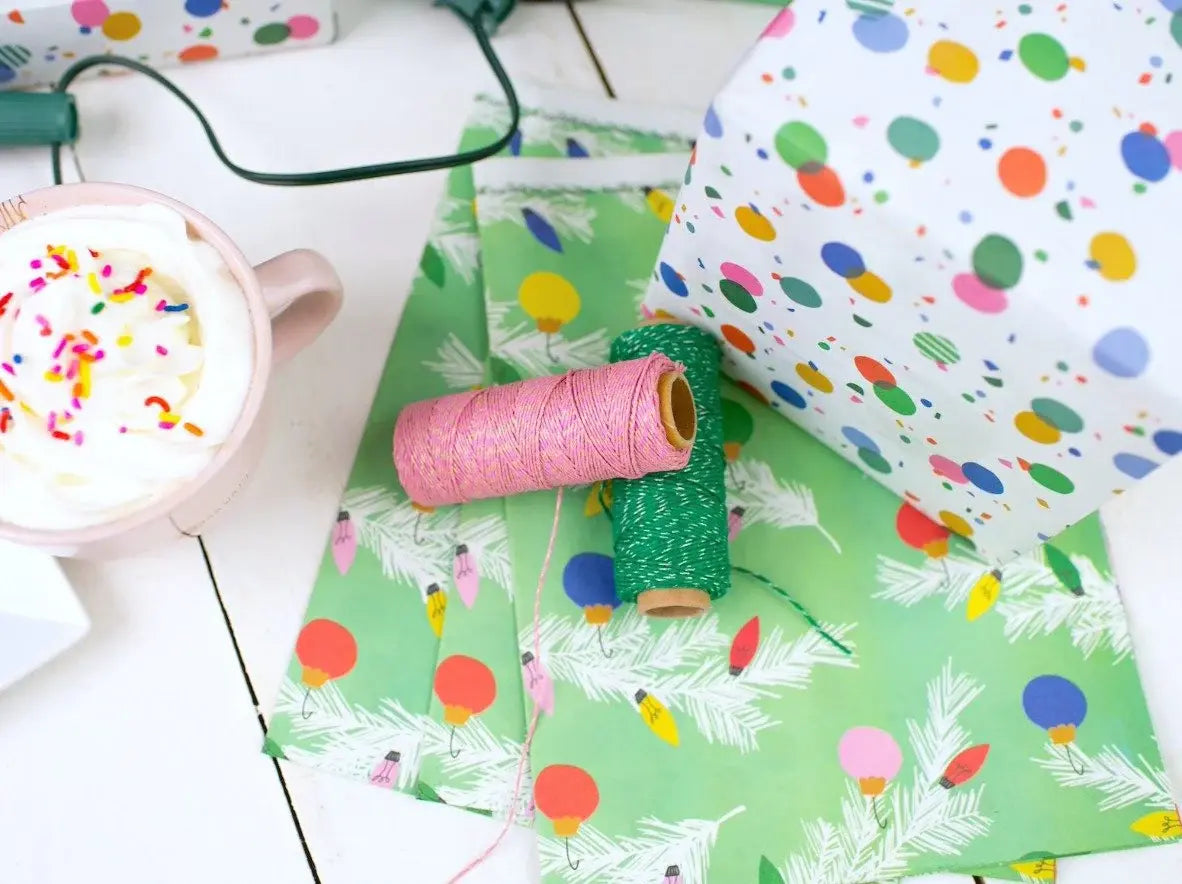 wrapping paper - 2-sided eco - boughs/twinkle confetti by wrappily eco gift wrap co.