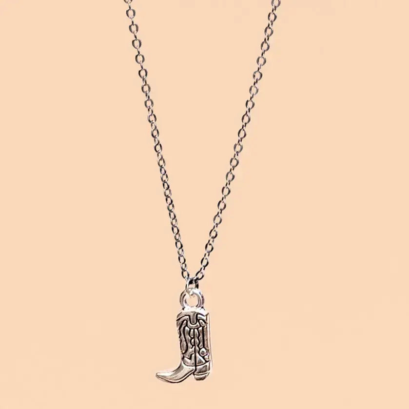 necklace - cowboy boot - silver plated by peter and june