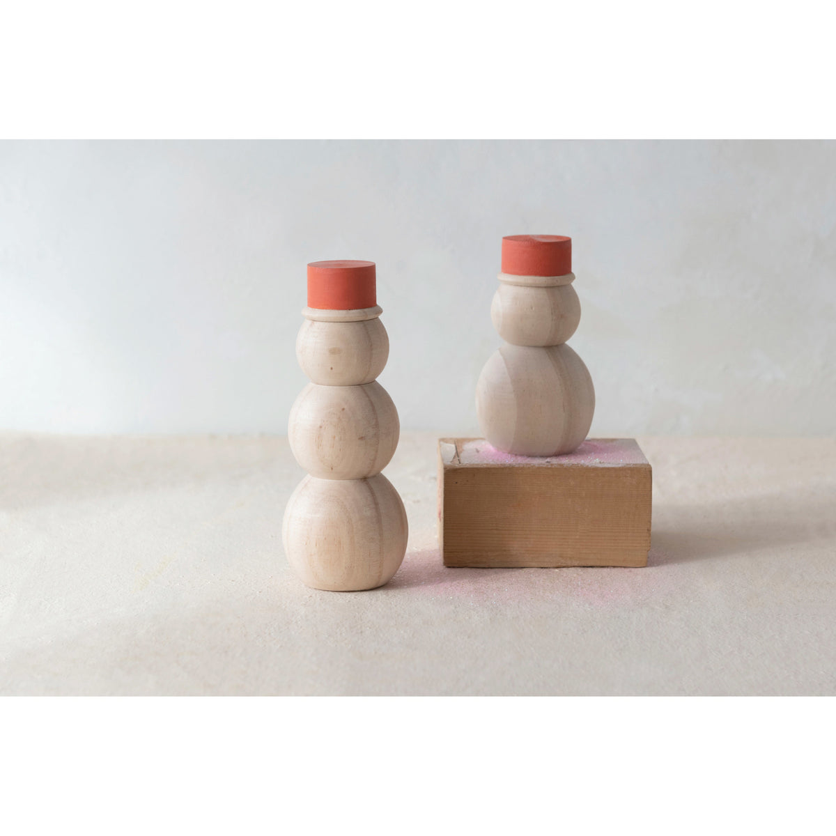 figure - snowman - pine + red hat (2 sizes) by creative co-op