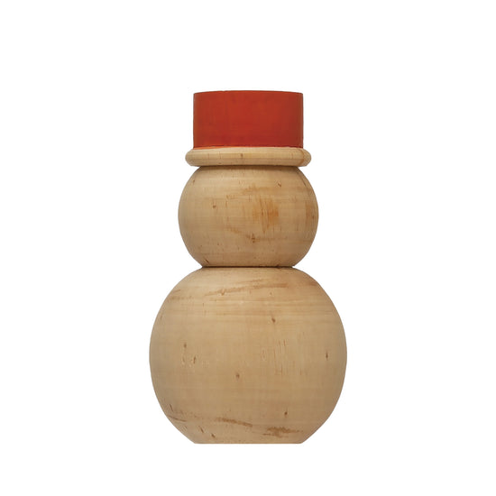 figure - snowman - pine + red hat (2 sizes) by creative co-op