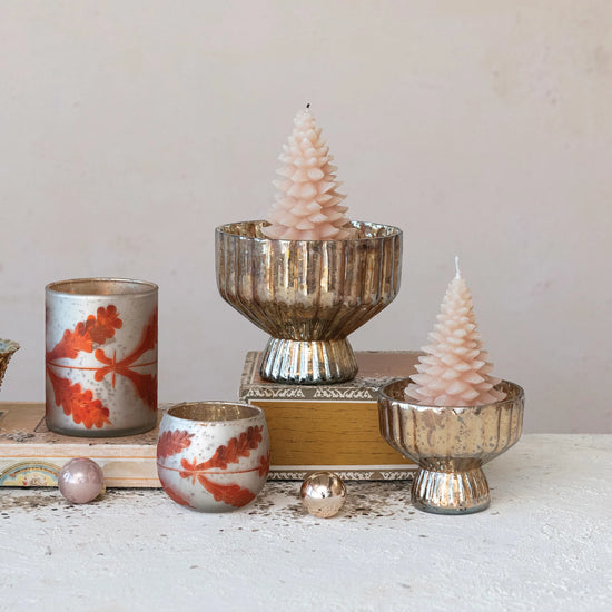 candle holder - mercury glass - pleated + footed - antique silver finish by creative co-op