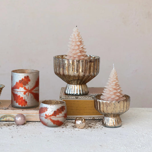 candle holder - mercury glass - pleated + footed - antique silver finish by creative co-op