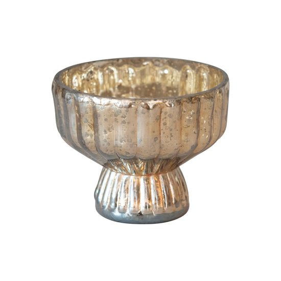 candle holder - mercury glass - pleated + footed - antique silver finish by creative co-op