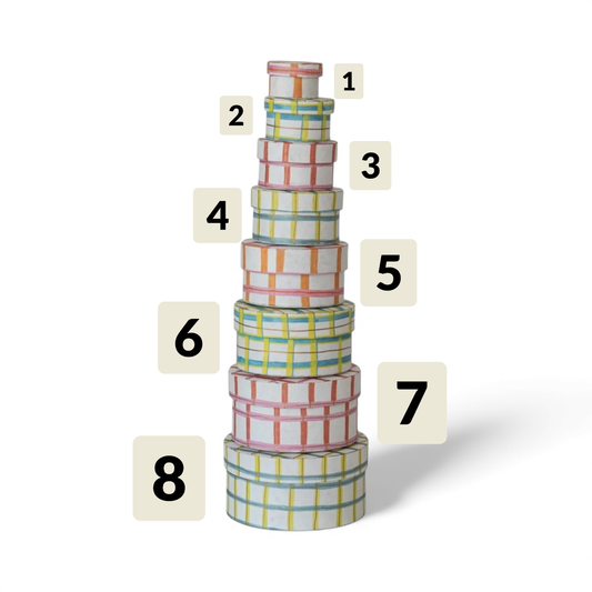 round gift box - printed paper - plaid by creative co-op