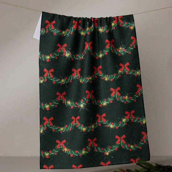 tea towel - microfiber holiday - yuletide garland by geometry house