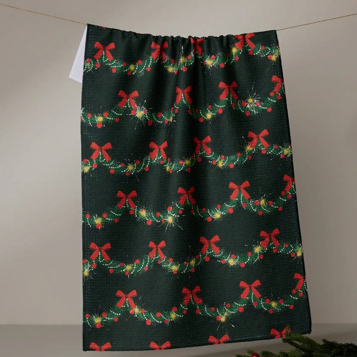 tea towel - microfiber holiday - yuletide garland by geometry house