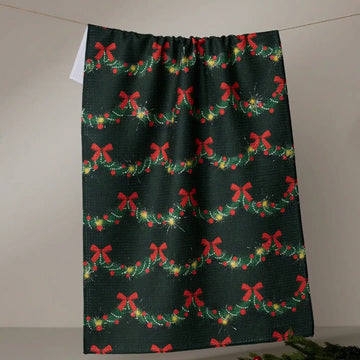 tea towel - microfiber holiday - yuletide garland by geometry house