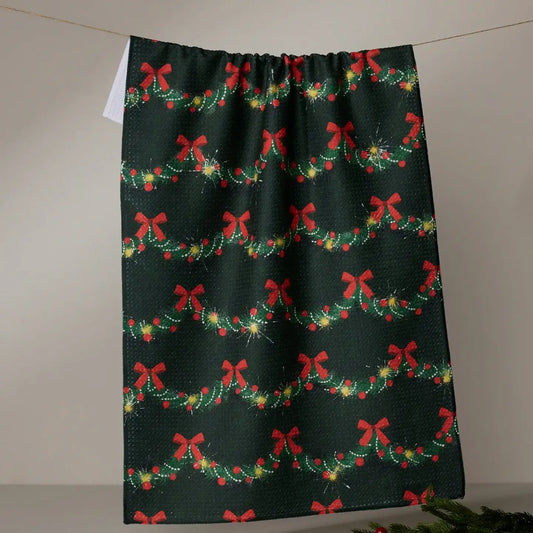 tea towel - microfiber holiday - yuletide garland by geometry house