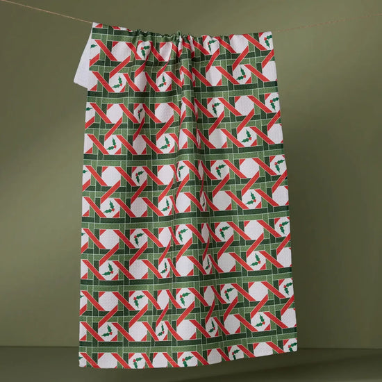 tea towel - microfiber holiday - yuletide lattice by geometry house